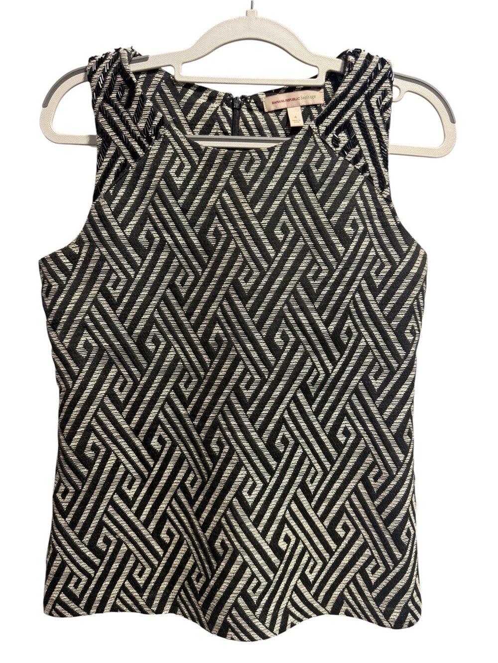 Banana Republic Heritage Beaded Jacquard Sleeveless Top Size 4 Grey Old Money
